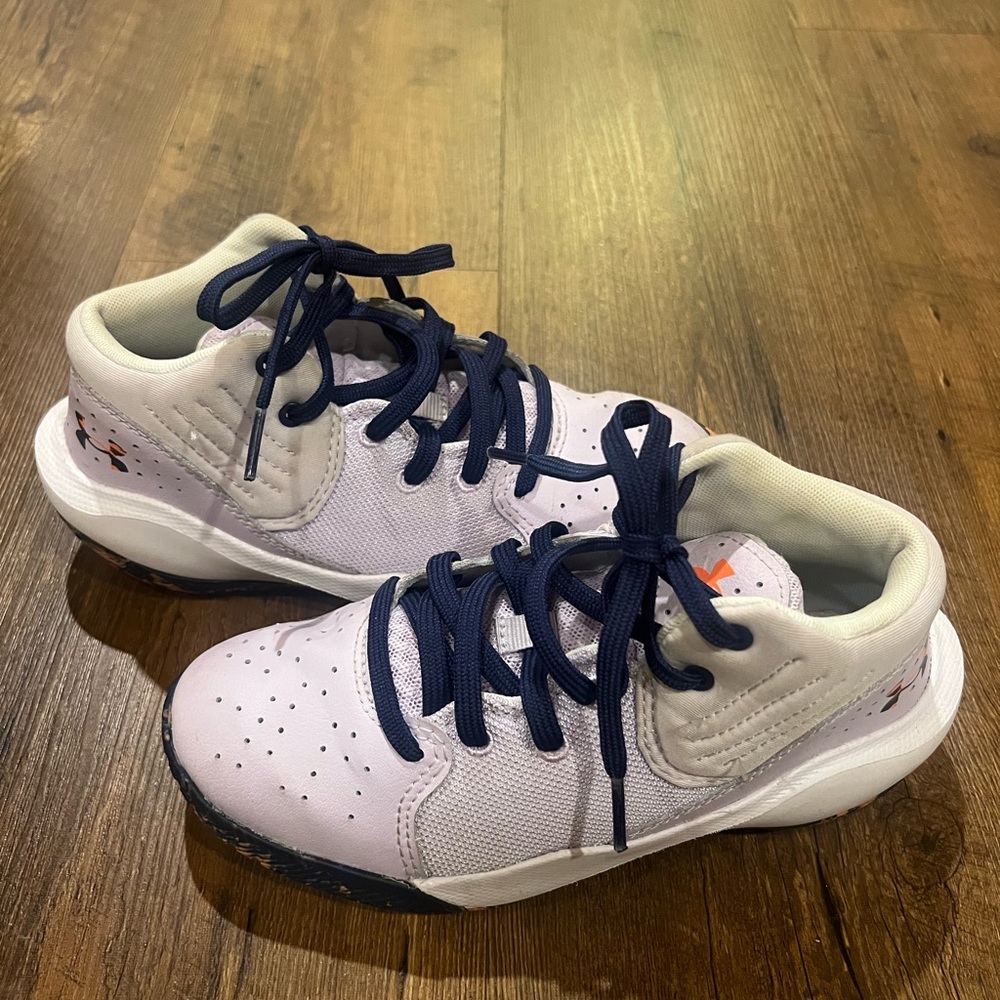 Under Armour Kids White and Navy Basketball Shoes